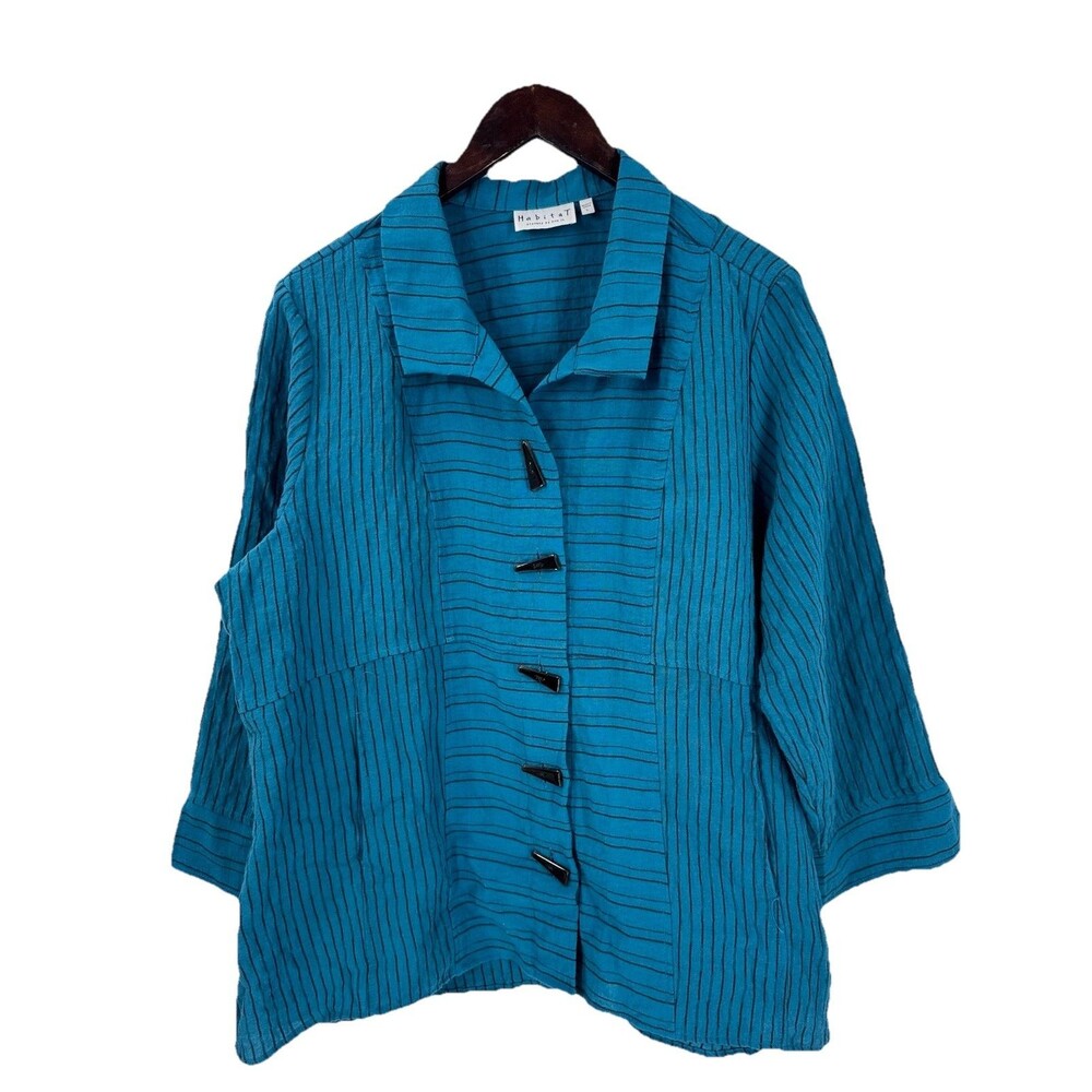 Habitat Turquoise Chopstick Button Top Blouse With Pockets Size L